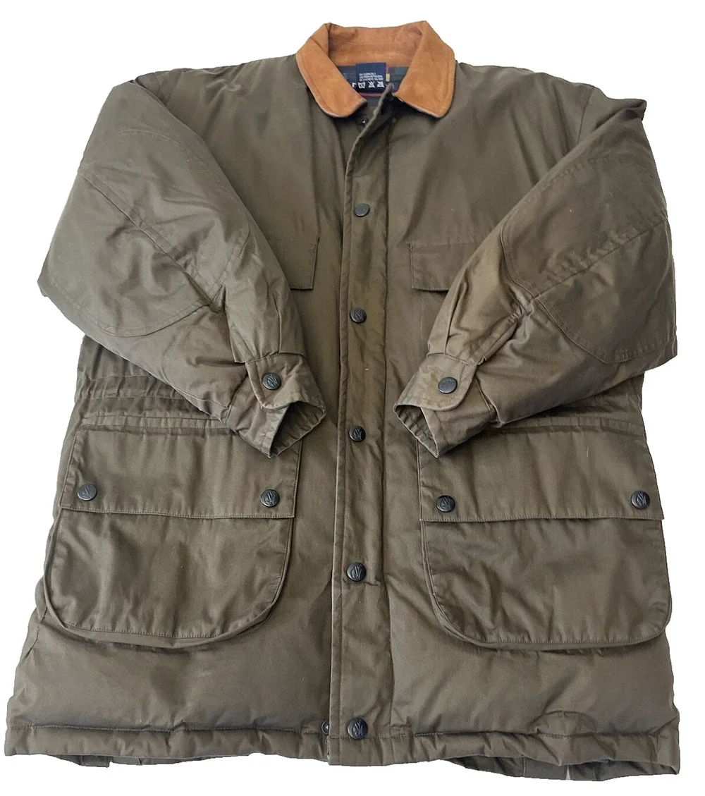 Nautica Down Filled Winter Coat Men's Brown Size M Leather Collar NO HOOD